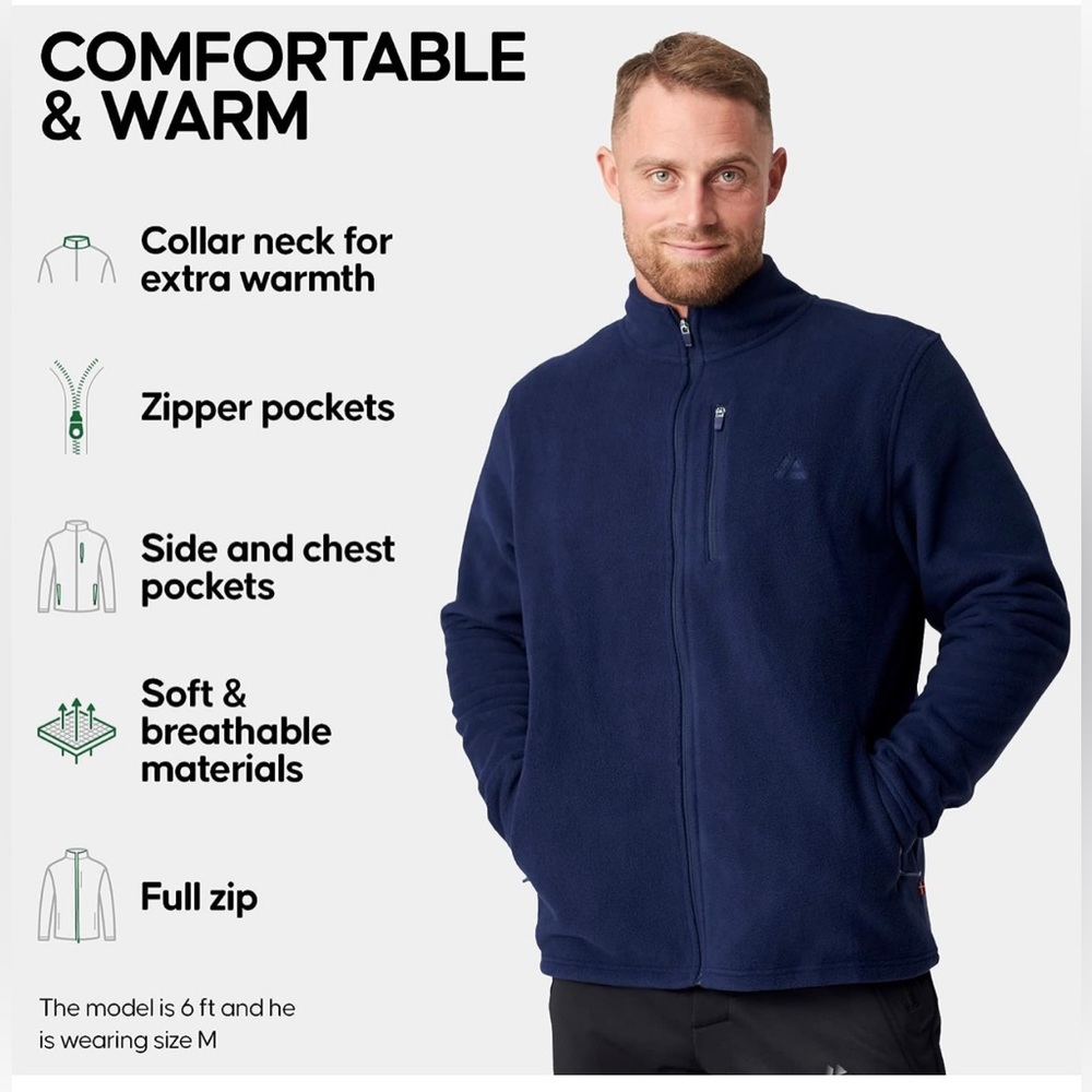 DANISH ENDURANCE Men's Micro Fleece Jacket, Thermal, Full Zip, Breathable